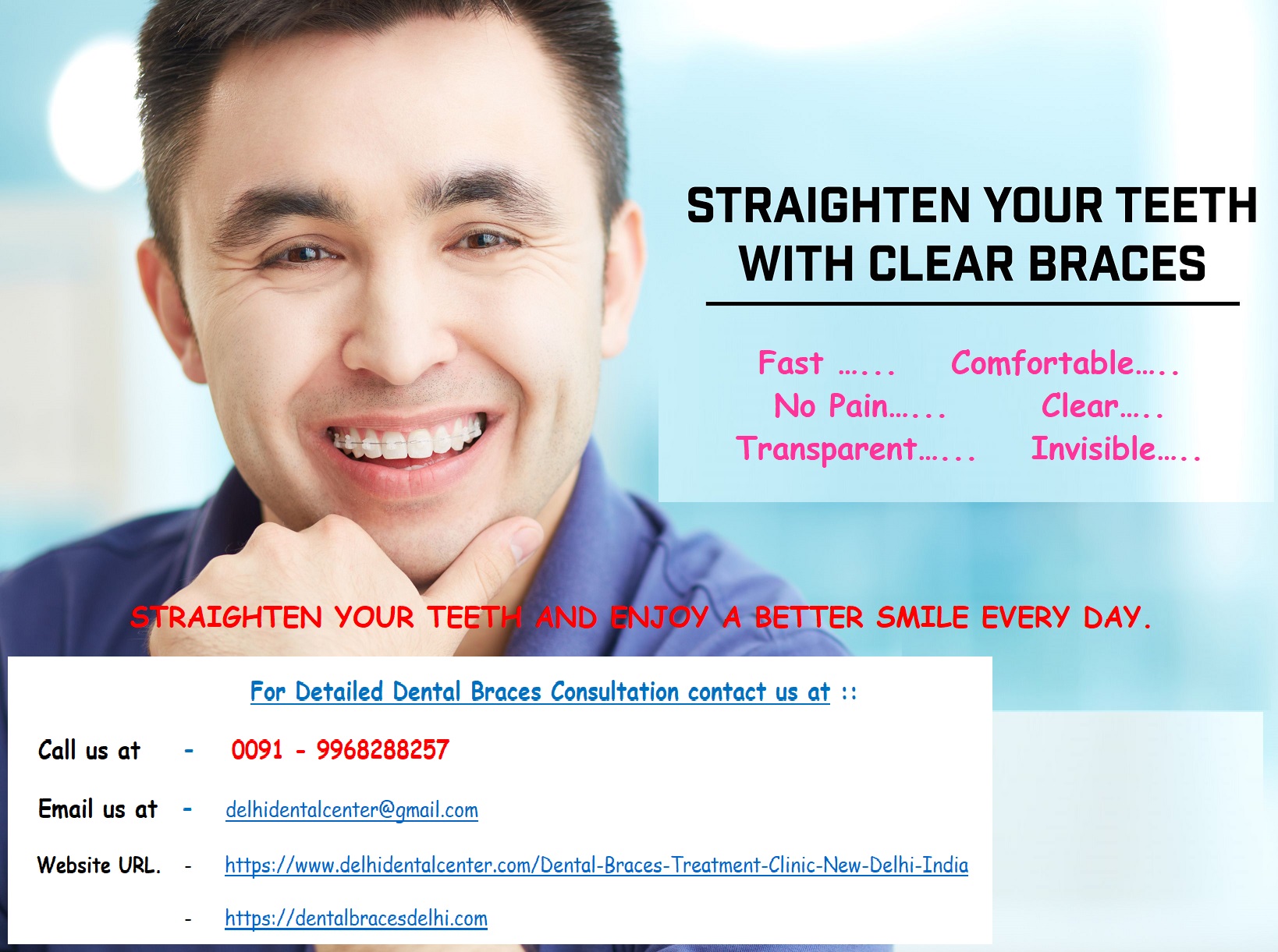 Top Best Adult Invisible Tooth Colored Ceramic Dental Braces Aligners, Retainers, Expansion Plates, Specialist Braces Dentist Orthodontist in East Delhi.